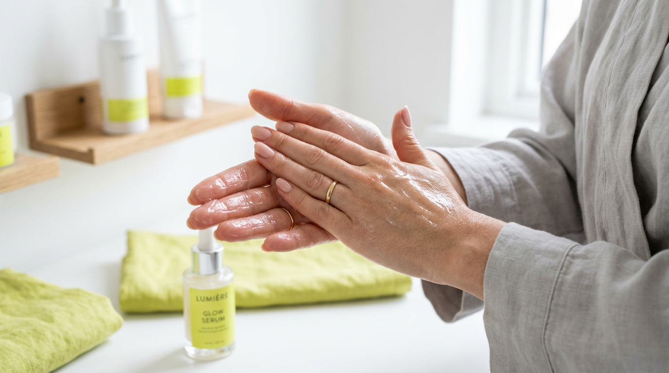 Frotar sérum entre las palmas